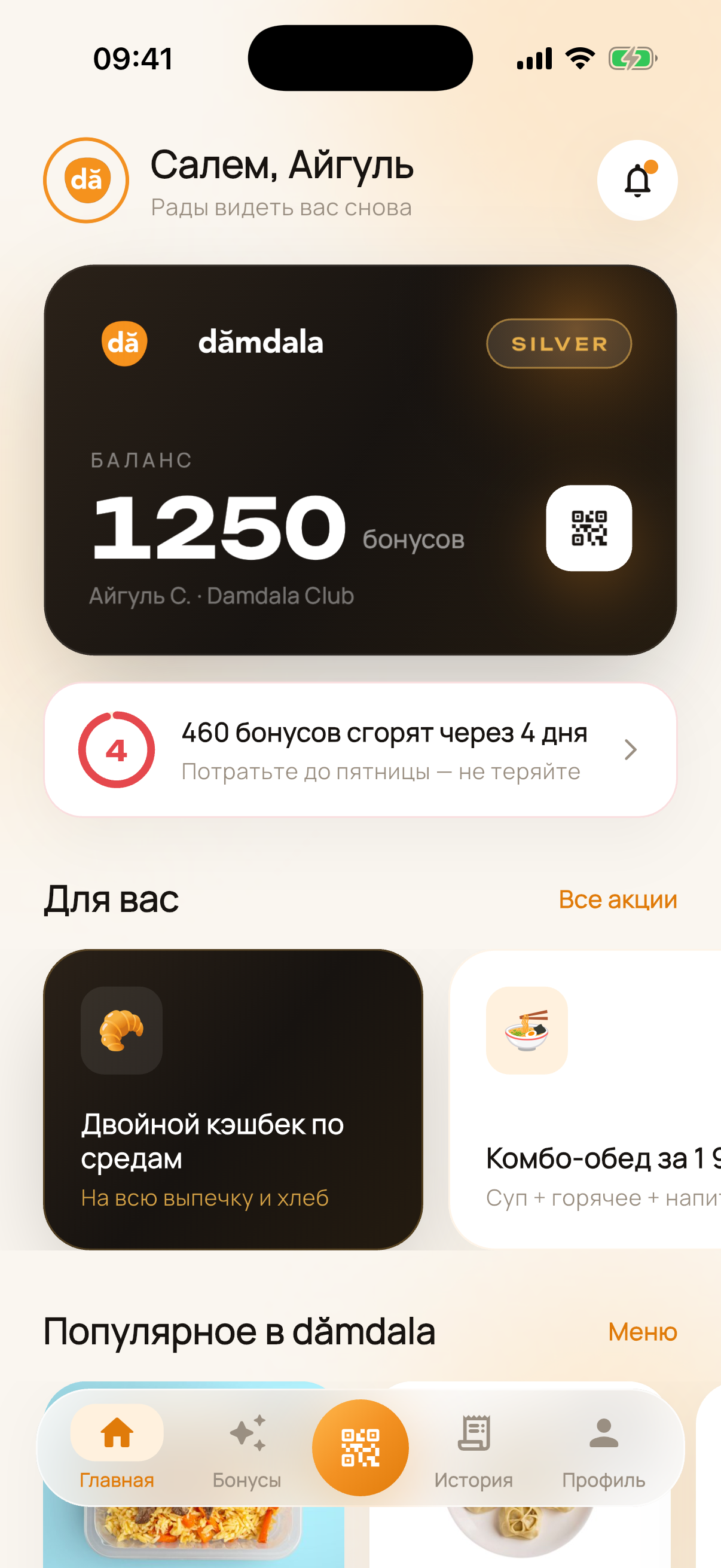 Главный экран приложения dămdala